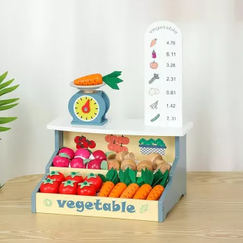 Wooden Market Stand Playset: 24 Veggies for Pretend Play