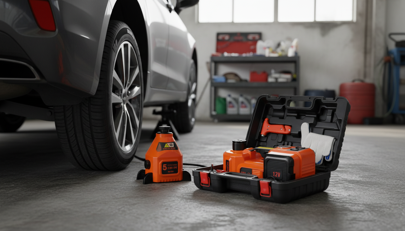 5-Ton Electric Car Jack: Inflator Pump + LED Light