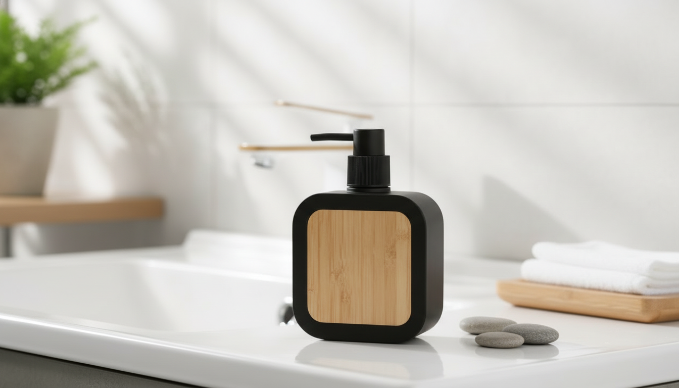 Bamboo-Accent Refillable Pump Bottle for a Cleaner Sink