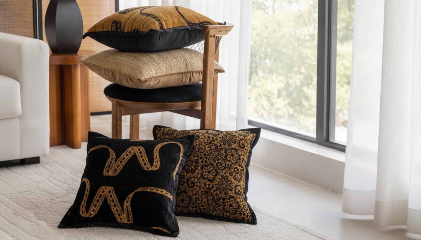 Retro Brown & Black Jacquard Cushion Cover, 18x18