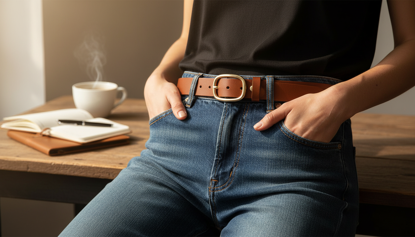 Classic Women’s Leather Belt: Solid Strap & Pin Buckle