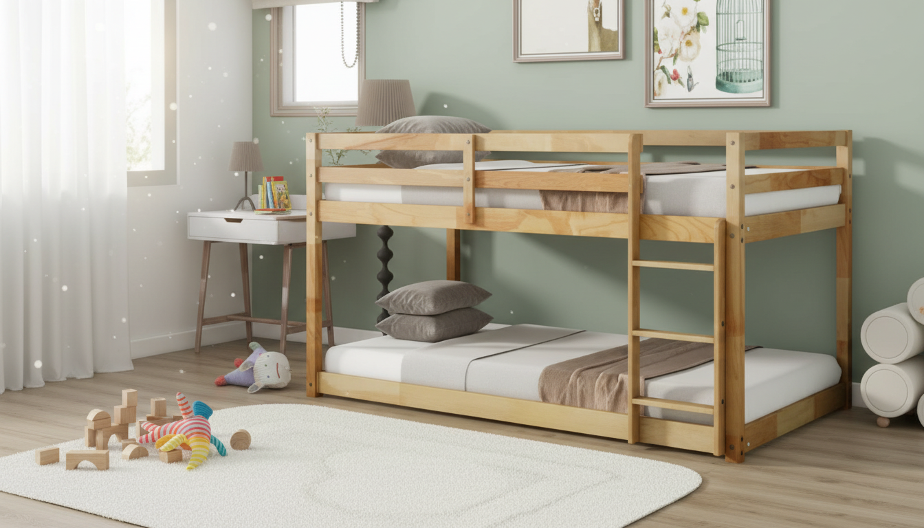 Low Twin Over Twin Bunk Bed for Kids: Safer Ladder Sleep
