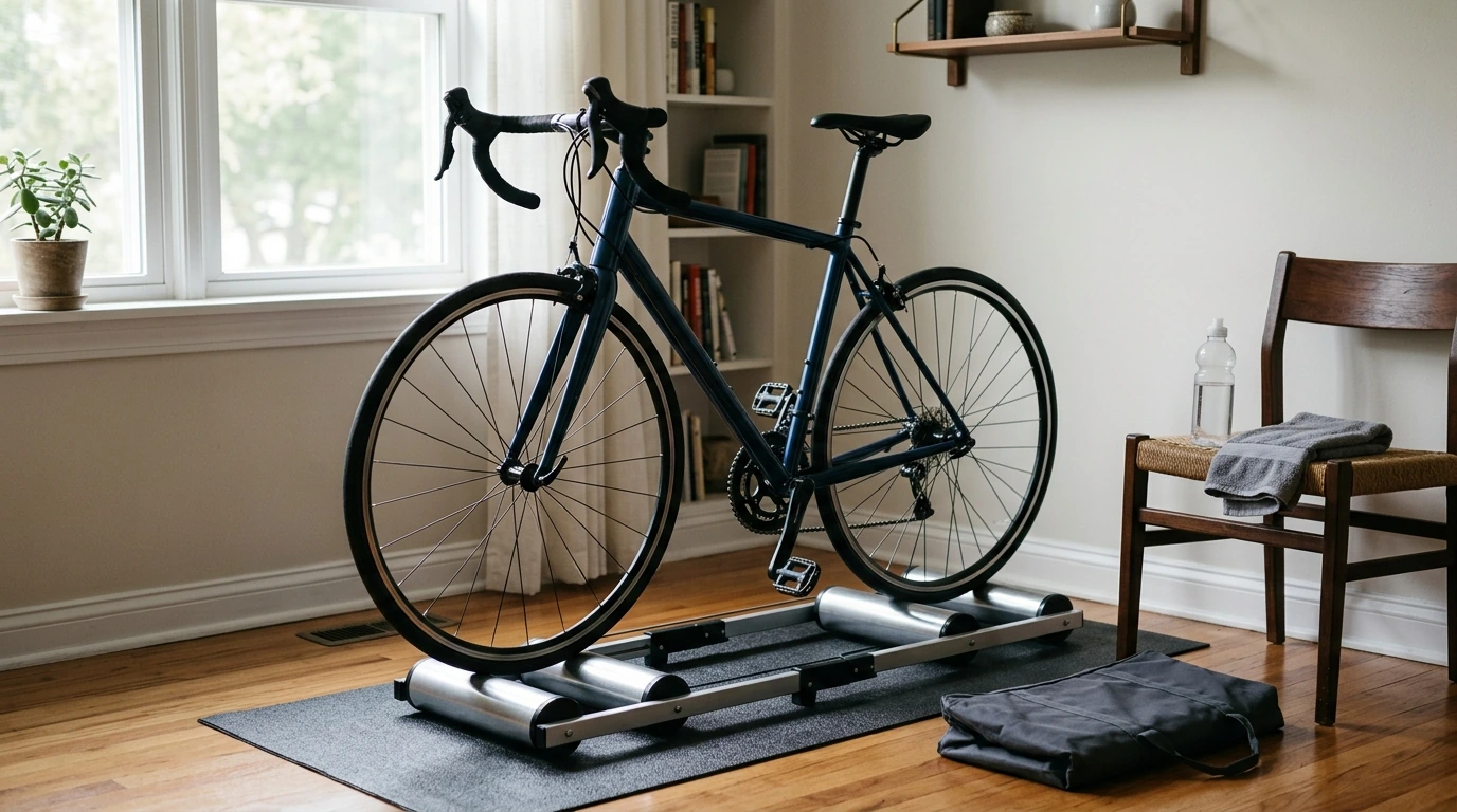 Foldable Bike Rollers Kit: Mat + Bag for Easy Indoor Rides