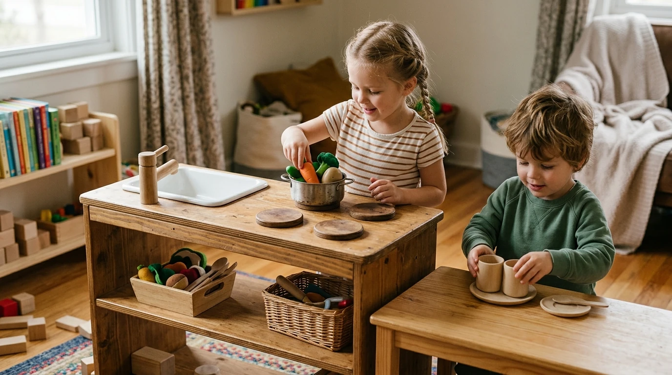 Screen-Free Fun: Wooden Kids Play Kitchen Set