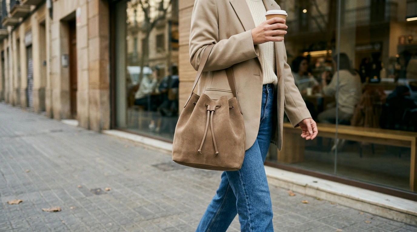 Suede Drawstring Bucket Bag: Everyday Shoulder Style