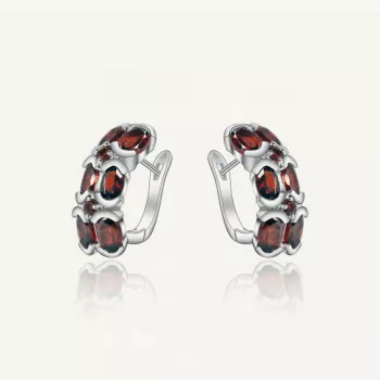 Natural Garnet Clip-On Earrings in 925 Sterling Silver