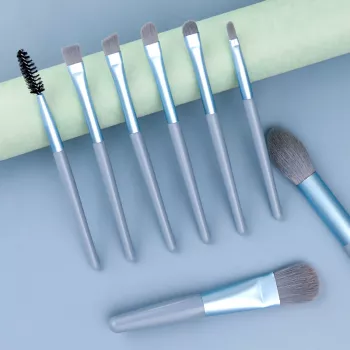 8-Piece Travel Makeup Brush Set + Bag (Face & Eyes)