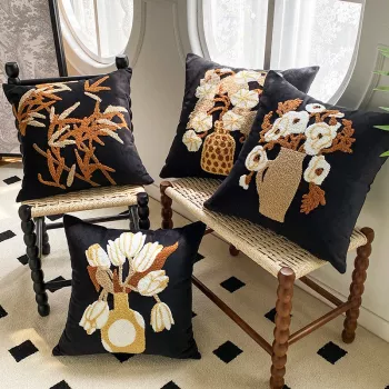 Velvet Floral Embroidered 18x18 Pillow Covers, 2-Pack